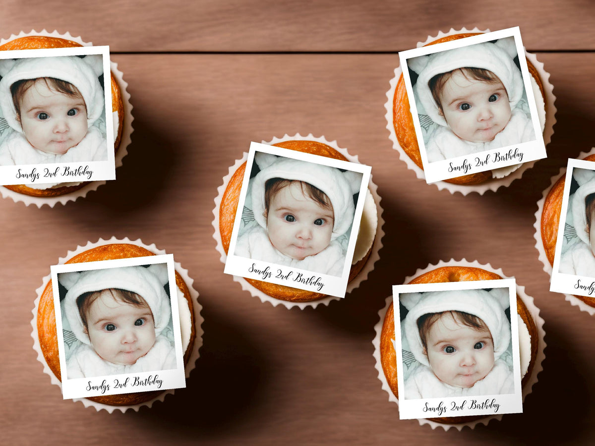 Personalised Edible Photo Cocktail Toppers - photo Polaroid style, plus custom text -Custom Wafer Sheet Party Decor for Drinks & Events