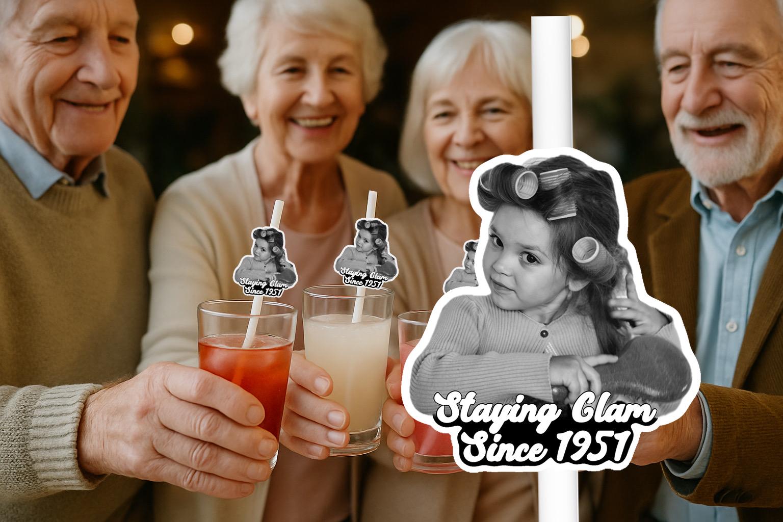 Personalised Photo Straws with Custom Hats for Birthdays, Weddings, and Celebrations