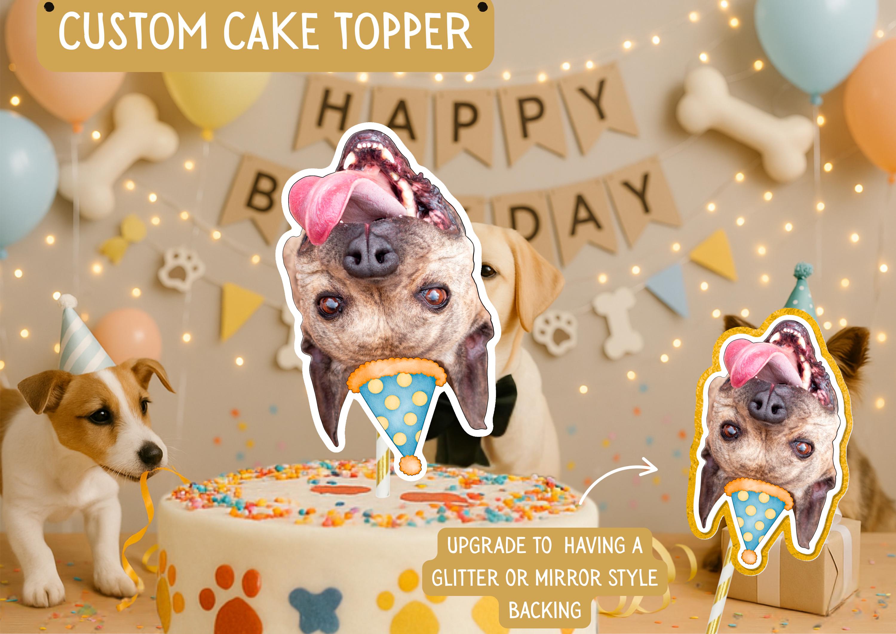 Pet Cake Topper – Custom Dog or Cat Face Cake Decoration – Personalised Pet Birthday Party Supplies – Funny Pet Cake Smash Props
