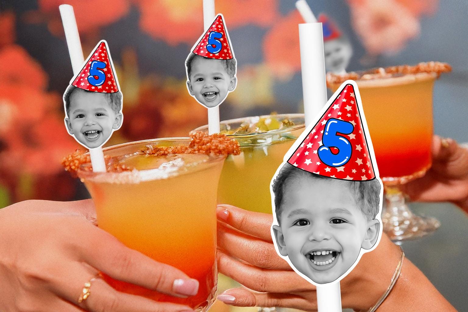 Vintage Glam Party Straws – Personalised Retro Photo Drink Decorations – Custom Old Hollywood Party Favours