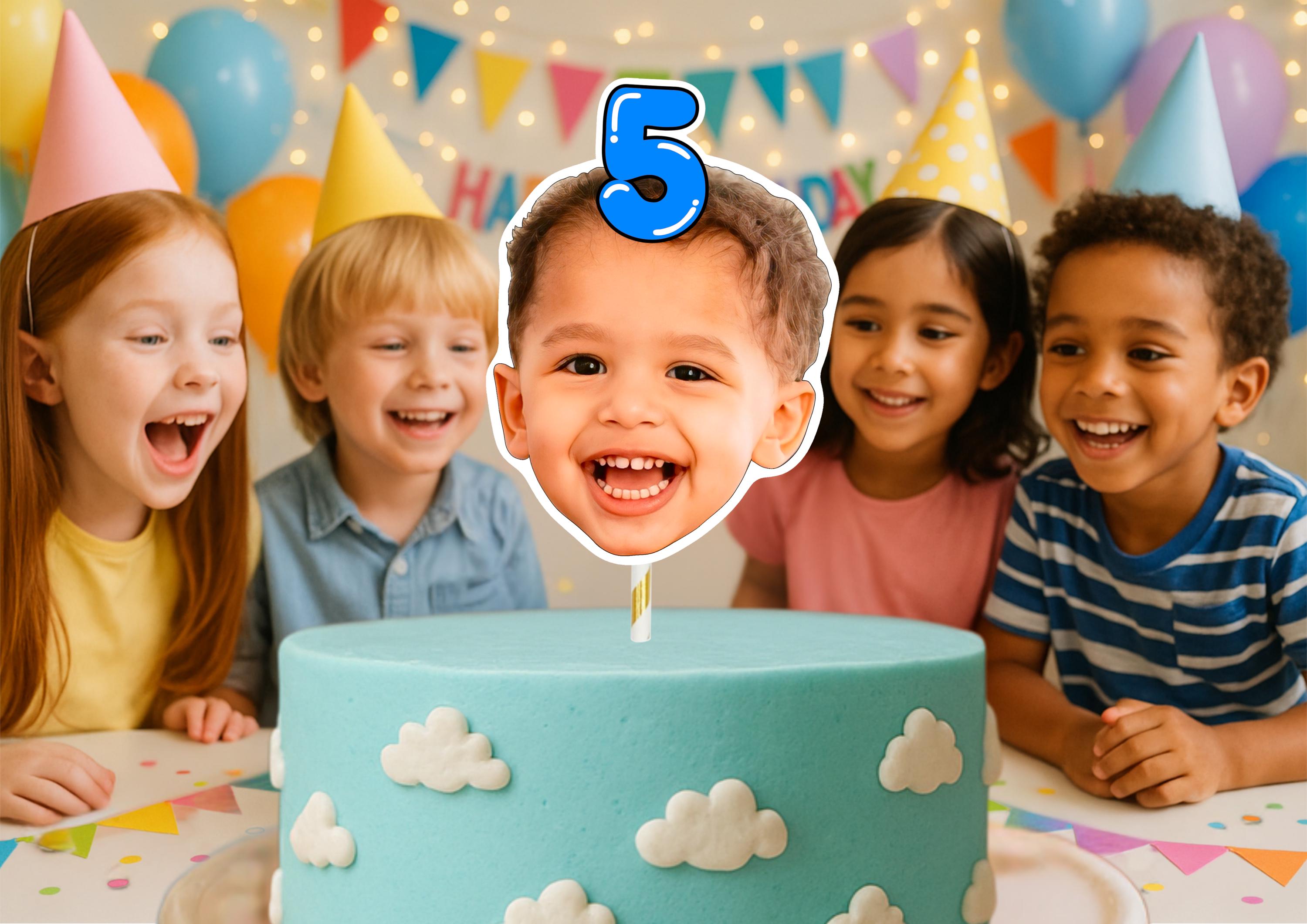 Kids Birthday Cake Topper β Custom Face Cake Decoration β Personalised Party Supplies β Funny Photo Cake Topper for Kids