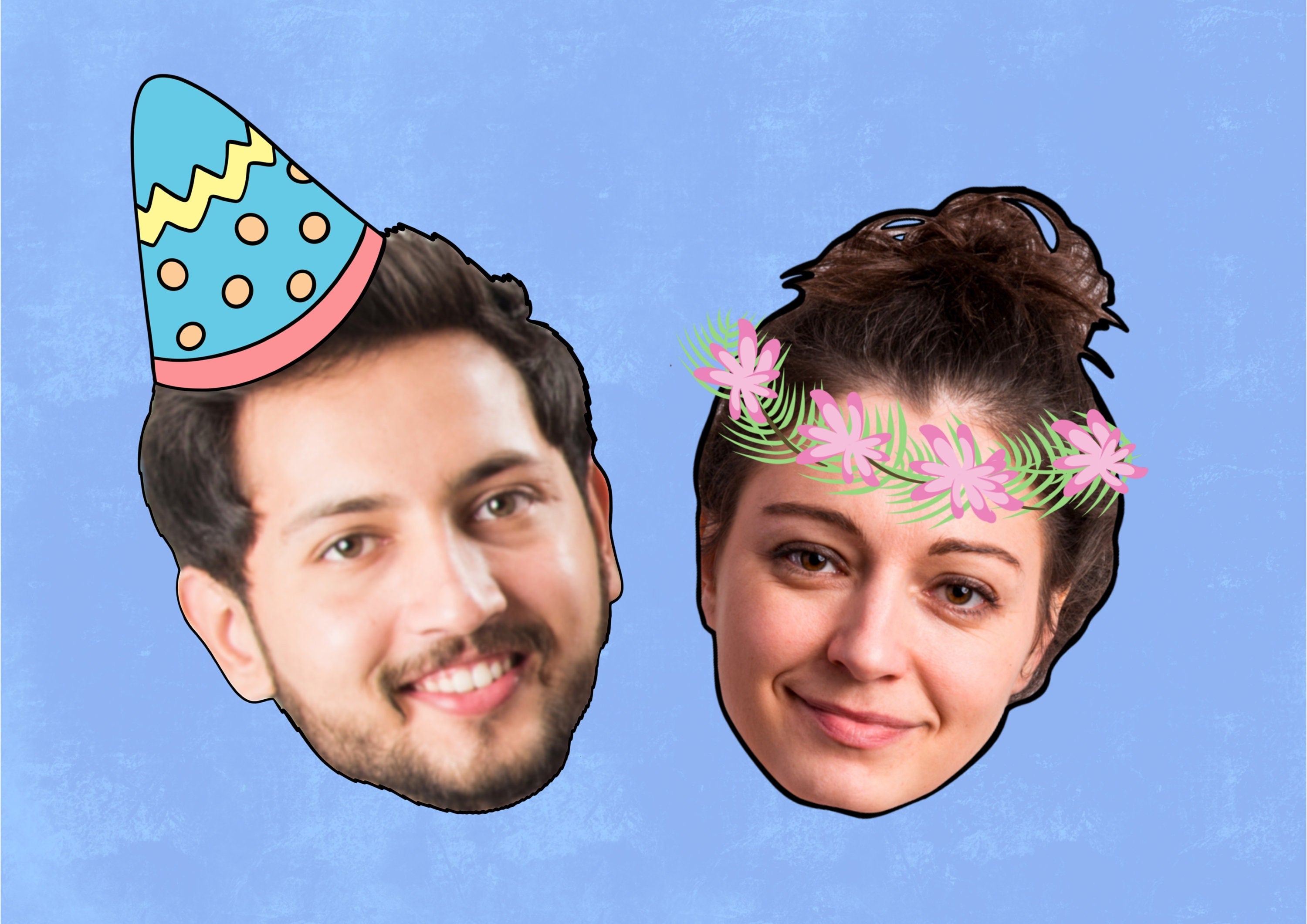 GIFT CARD | Personalised birthday gift, funny hat, photo of face, Flower crown, Custom head
