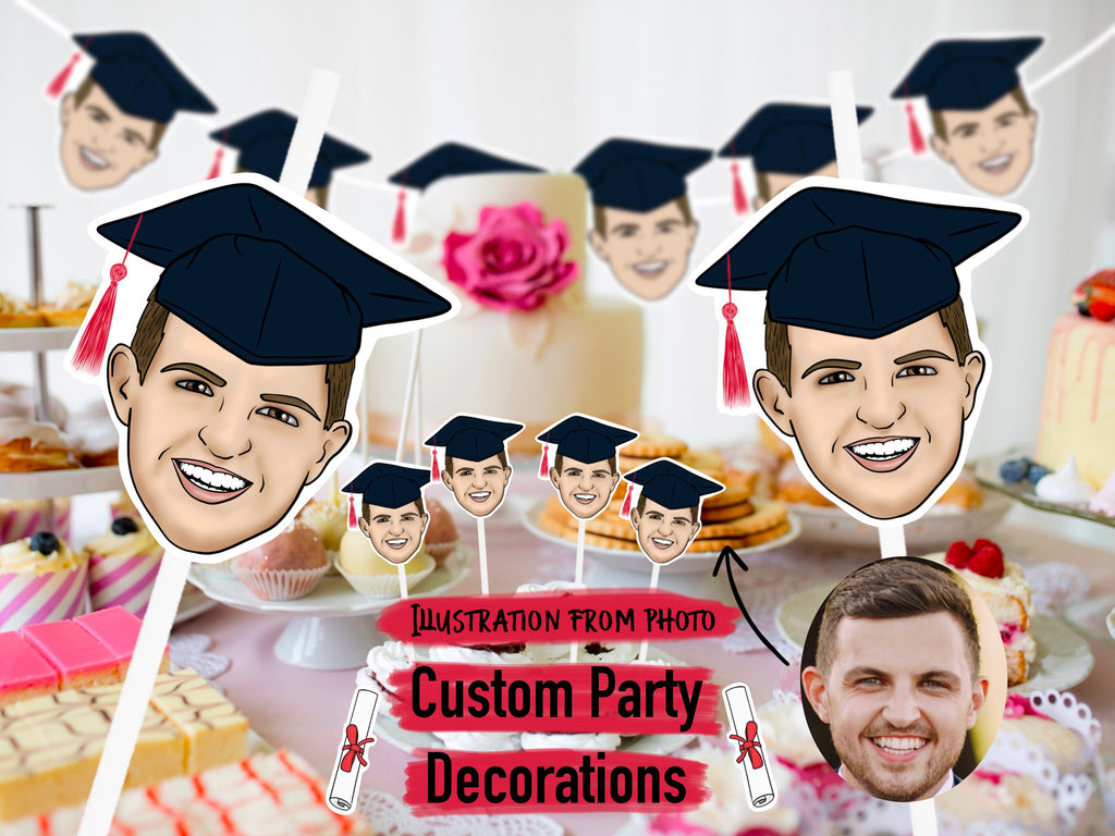 ILLUSTRATED CONFETTI HEADS | graduation cupcake toppers, drawing from photo, personalised, photo drawing, portrait