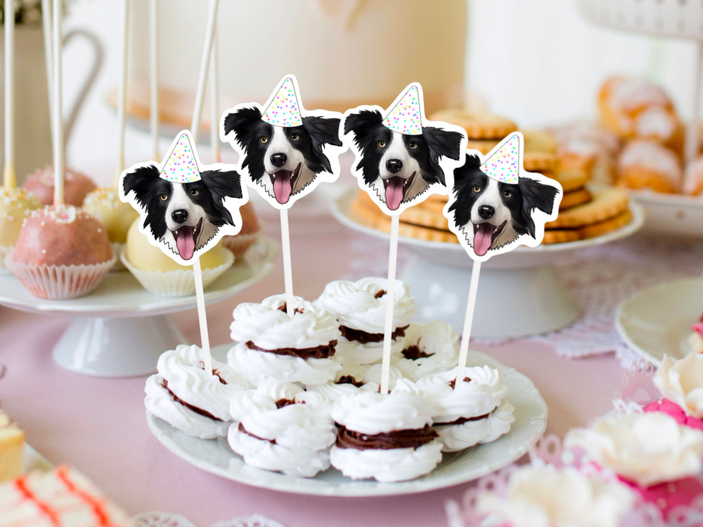 Printable decorations, dog cake topper, pet, cat cake, drawing from photo, custom Cupcake Toppers, happy birthday banner, personalised gift,