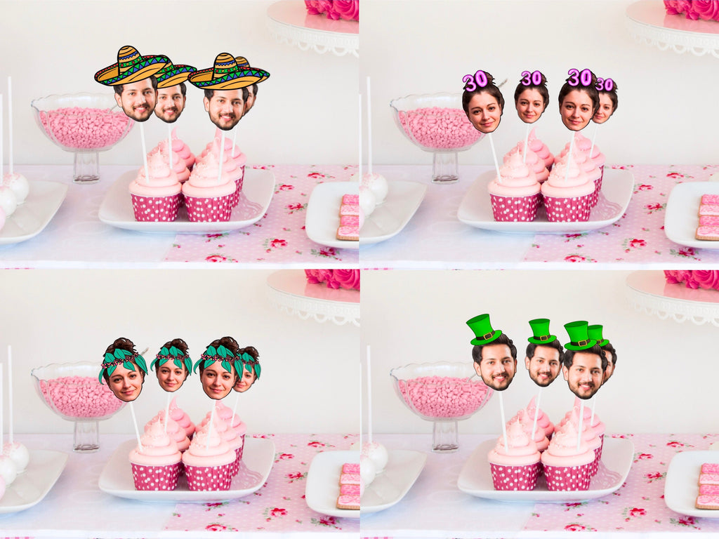 Printable Custom photo head Party Cupcake Toppers, Straws, Stickers, Banner, birthday decorations, personalised, decor, engagement, funny