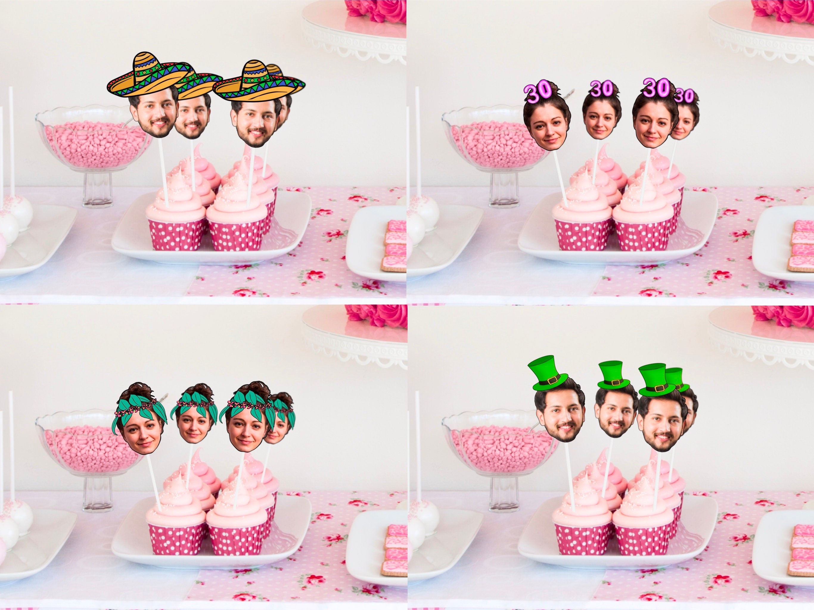 Printable Custom photo head Party Cupcake Toppers, Straws, Stickers, Banner, birthday decorations, personalised, decor, engagement, funny