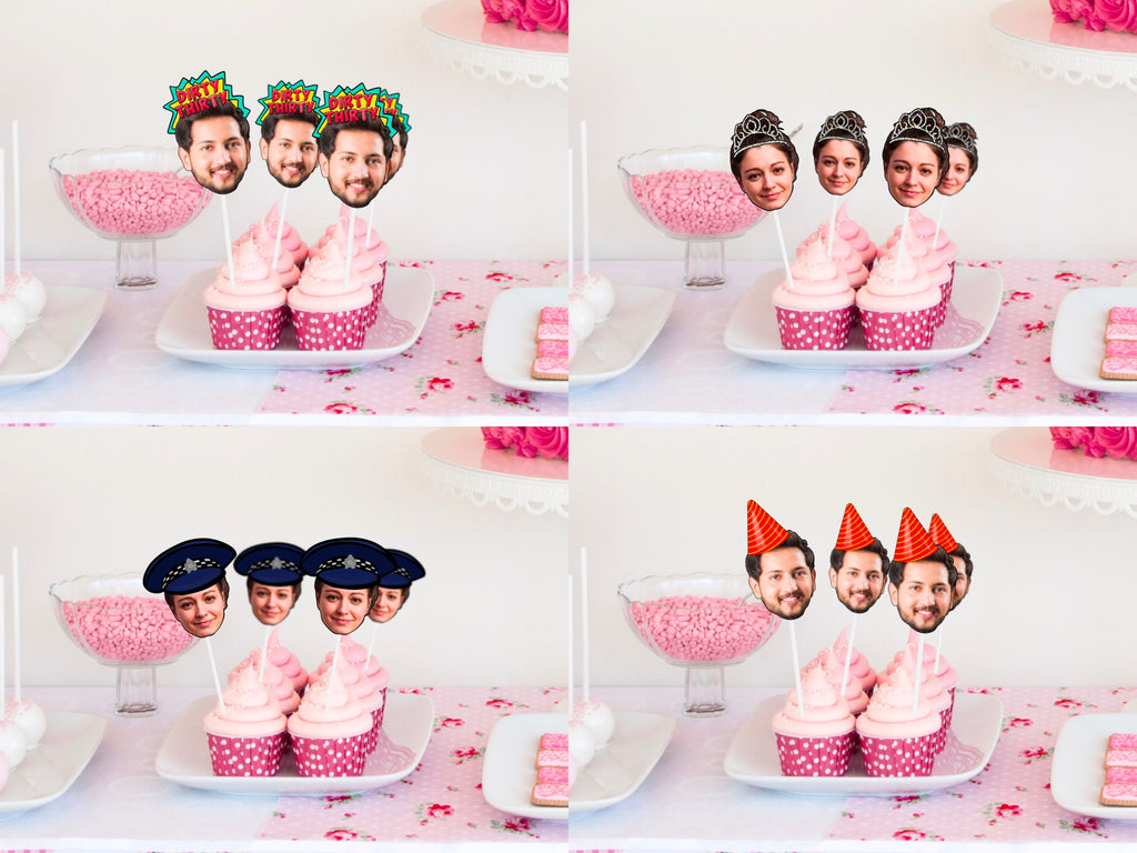 Printable Custom photo head Party Cupcake Toppers, Straws, Stickers, Banner, birthday decorations, personalised, decor, engagement, funny