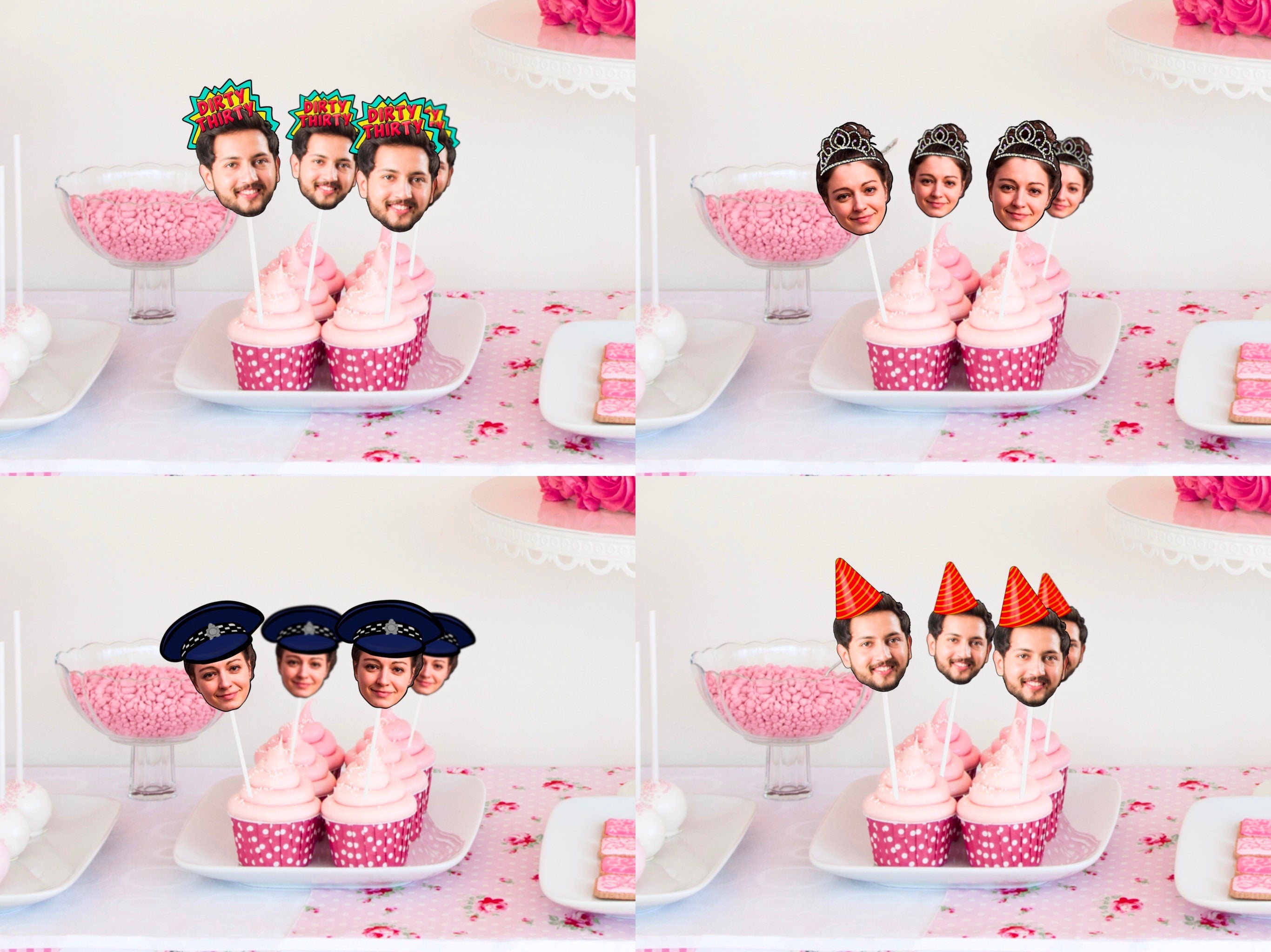 Printable Custom photo head Party Cupcake Toppers, Straws, Stickers, Banner, birthday decorations, personalised, decor, engagement, funny