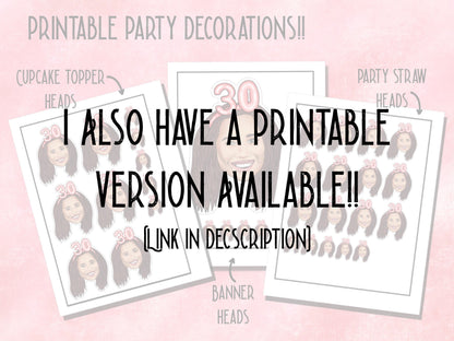 ILLUSTRATED PARTY SET, drawing from photo, birthday decorations, Banner, straw, topper, personalised portrait