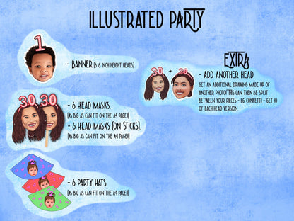 Printable decorations, 30th birthday Party, drawing from photo, custom Cupcake Toppers, happy birthday banner, personalised gift,