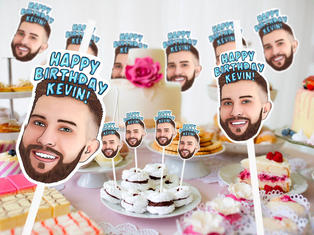 ILLUSTRATED CUPCAKE TOPPERS | drawing from photo, Birthday Party, Event Banner, decorations, personalised gift