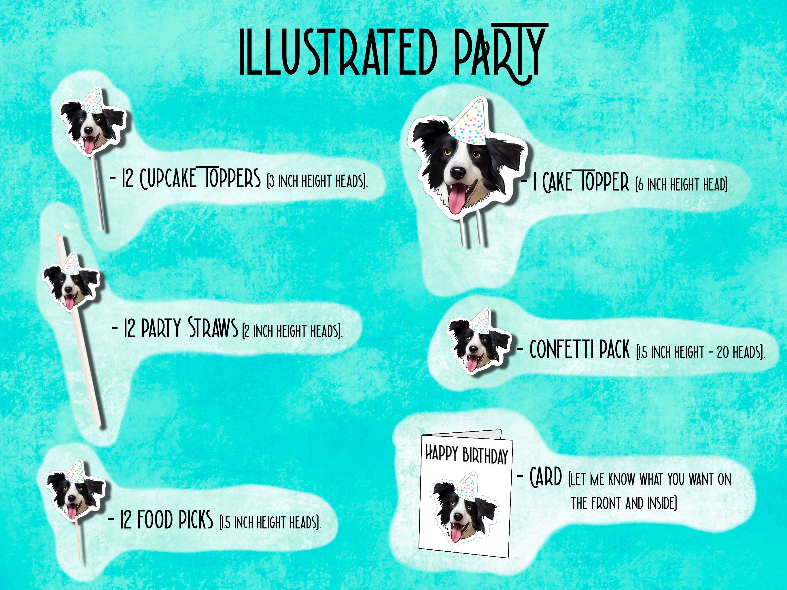 Printable decorations, dog cake topper, pet, cat cake, drawing from photo, custom Cupcake Toppers, happy birthday banner, personalised gift,