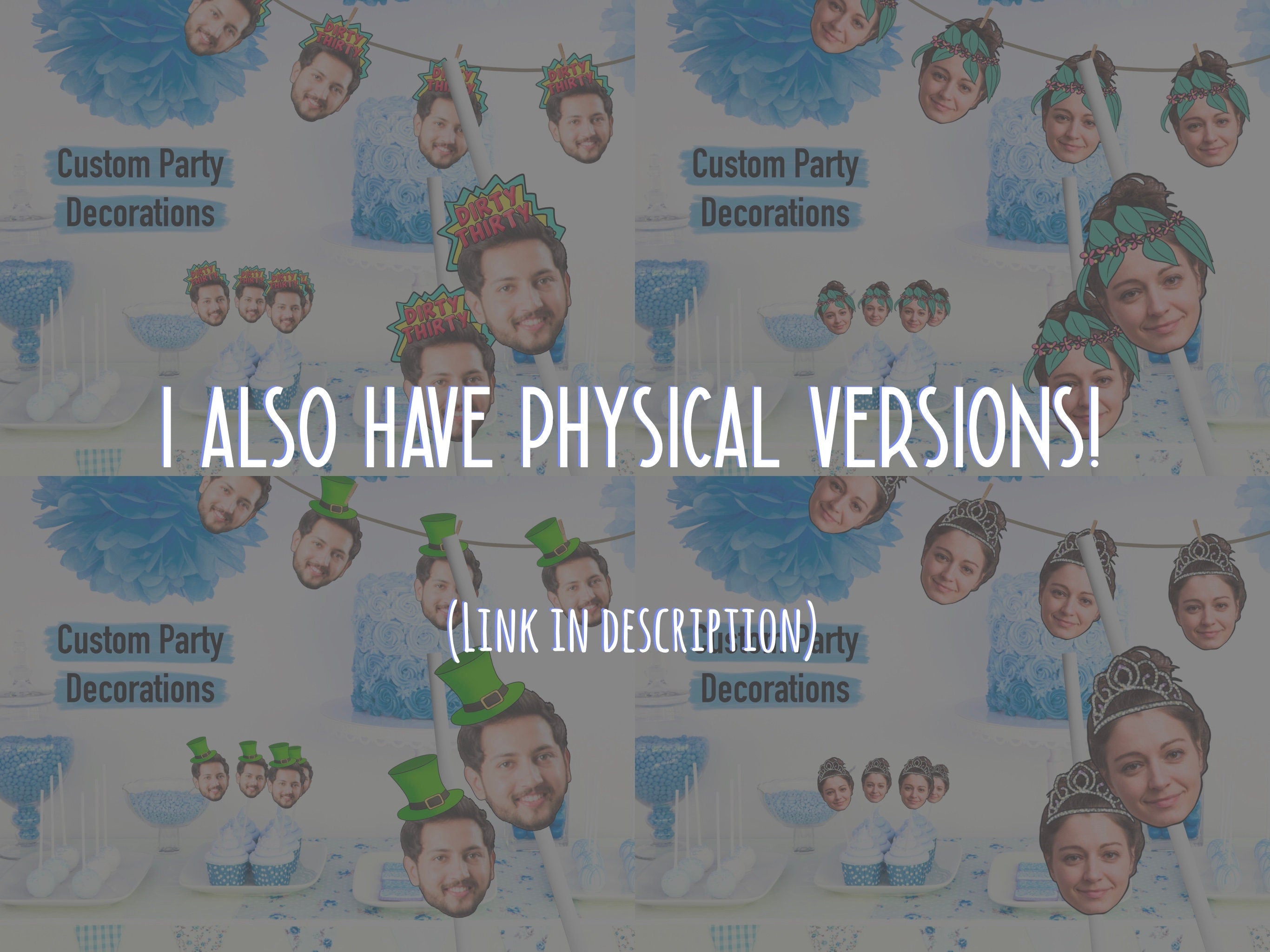 Printable Custom photo head Party Cupcake Toppers, Straws, Stickers, Banner, birthday decorations, personalised, decor, engagement, funny