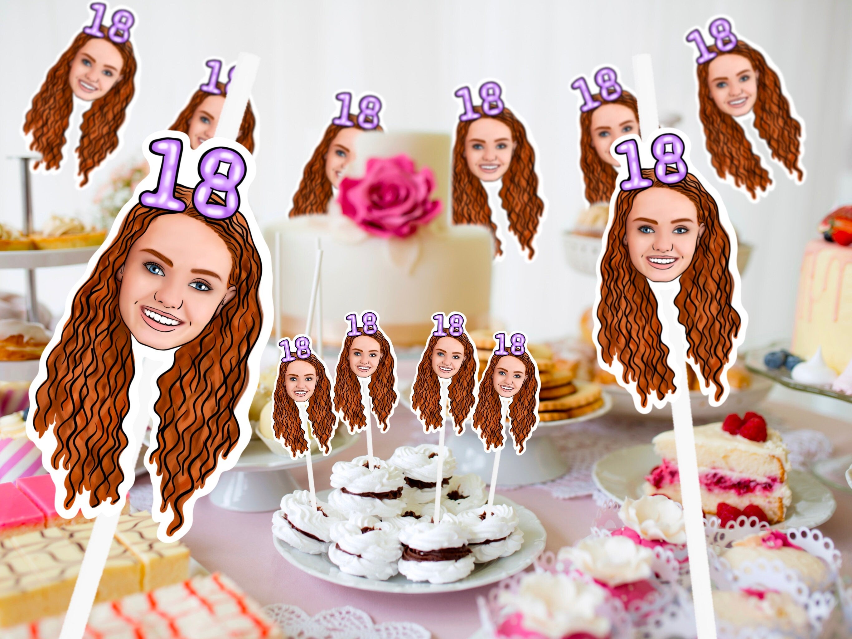 ILLUSTRATED PARTY STRAWS, drawing from photo, Custom, 18th Birthday gift, cupcake art, happy birthday Banner, 21st decorations, personalised