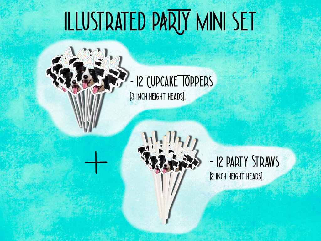 Printable decorations, dog cake topper, pet, cat cake, drawing from photo, custom Cupcake Toppers, happy birthday banner, personalised gift,