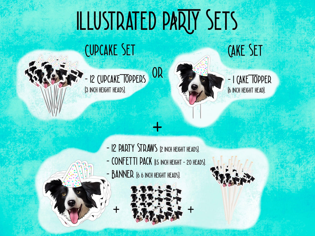Printable decorations, dog cake topper, pet, cat cake, drawing from photo, custom Cupcake Toppers, happy birthday banner, personalised gift,