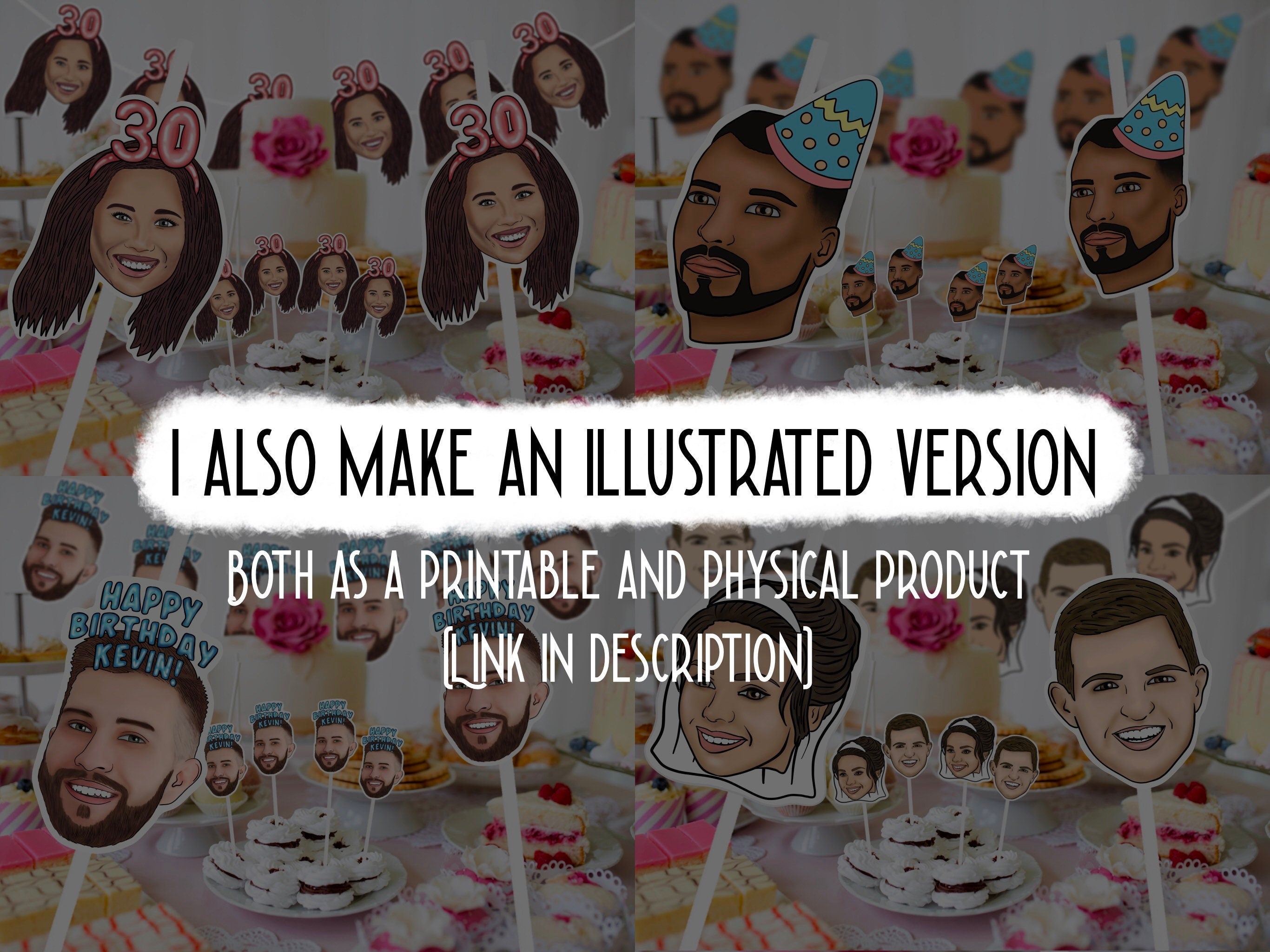 CONFETTI | personalised decorations, photo face topper, 30th birthday gift