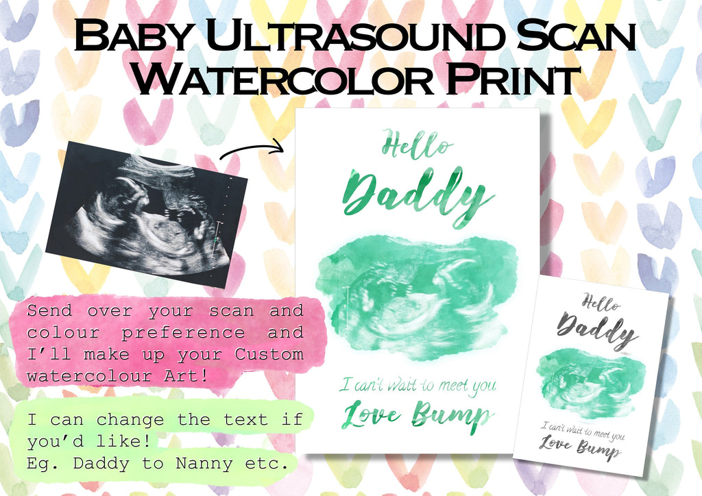 Watercolour Ultrasound or Sonogram Art, Baby scan print, card, Keepsake, digital available, Gender reveal Announcement, Mum to be, Pregnancy