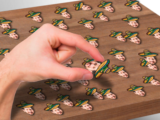 Fun personalised confetti with custom face cutouts wearing colourful sombreros. Perfect for Mexican-themed parties, Cinco de Mayo, or fiesta celebrations.