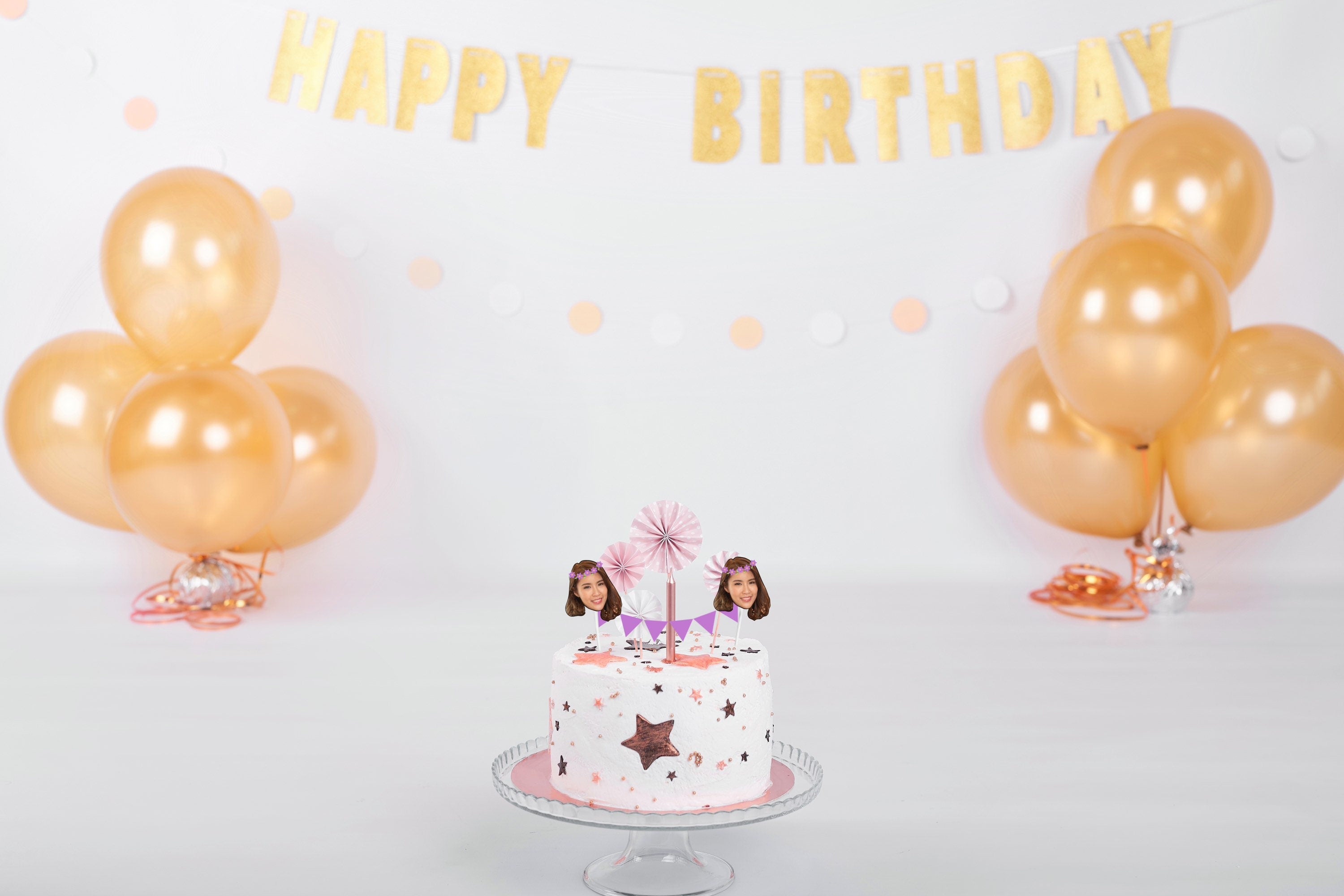 BUNTING CAKE TOPPER | cake decorations, personalised party | 30th birthday, funny hats | Baby, Adult or Pet head | Graduation or Birthday