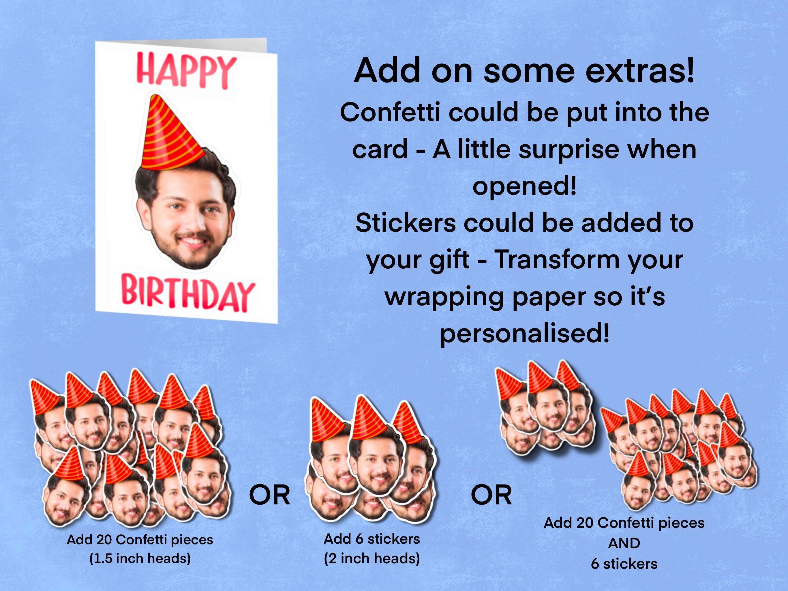 GIFT CARD | Personalised birthday gift, funny hat, photo of face, Flower crown, Custom head