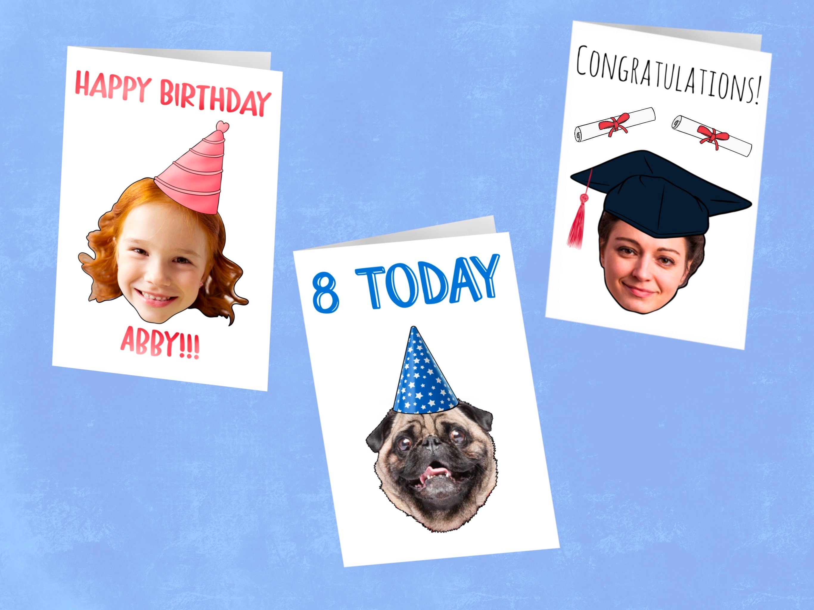 PET GIFT CARD | Personalised birthday gift, funny hat, photo of face, Flower crown, Custom head