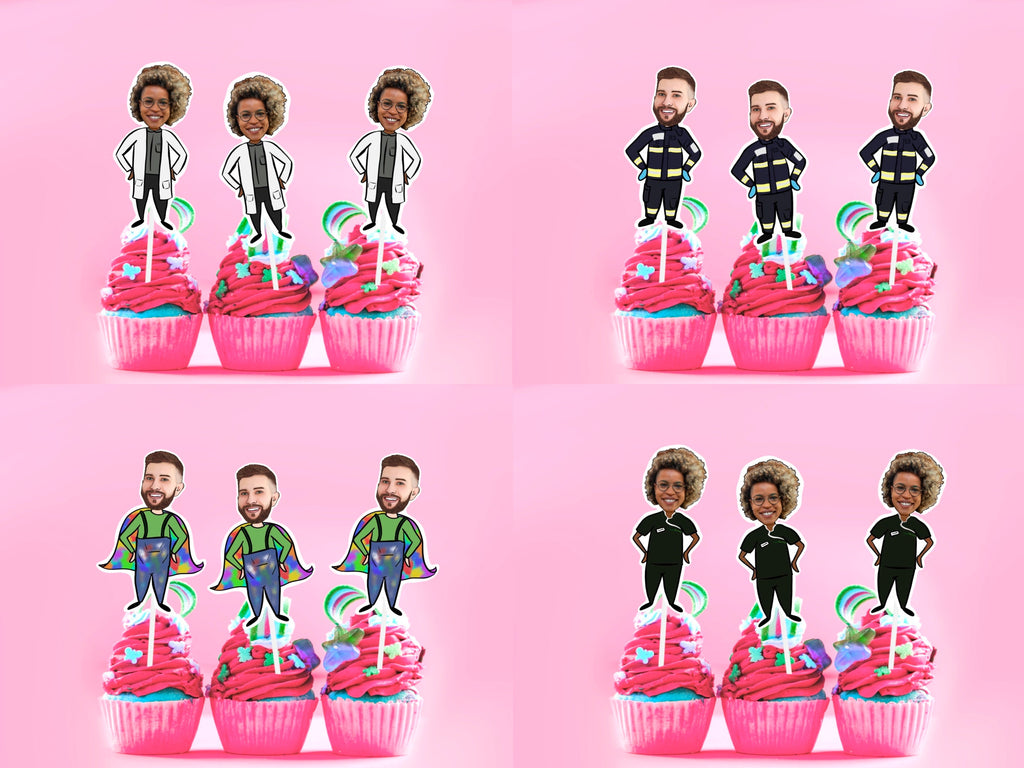 Printable custom cake topper, Paramedic gift, drawing from photo, happy birthday Banner, cupcake topper, personalised gift, key worker