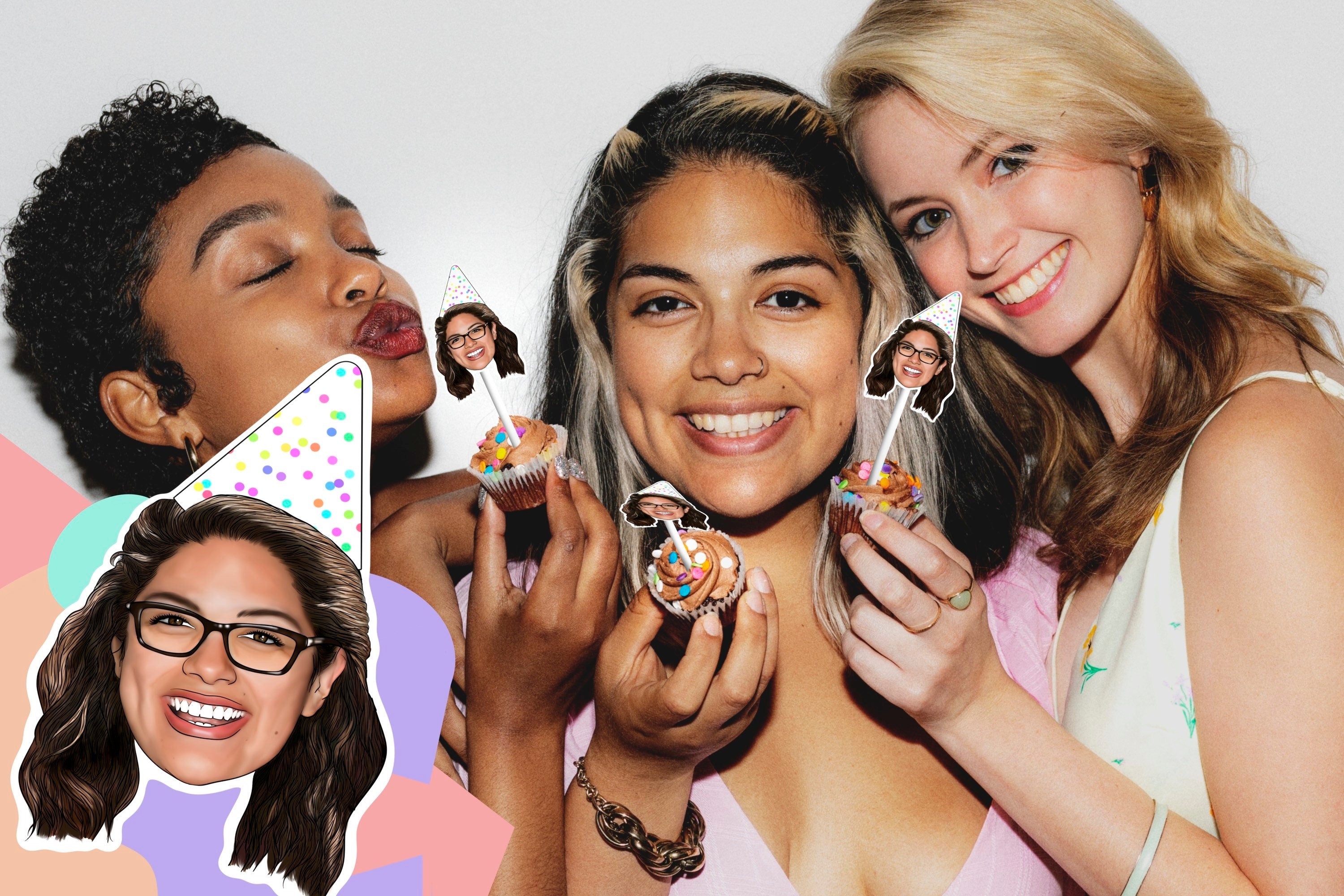 ILLUSTRATED CUPCAKE TOPPERS | drawing from photo, Birthday Party, Event Banner, decorations, personalised gift
