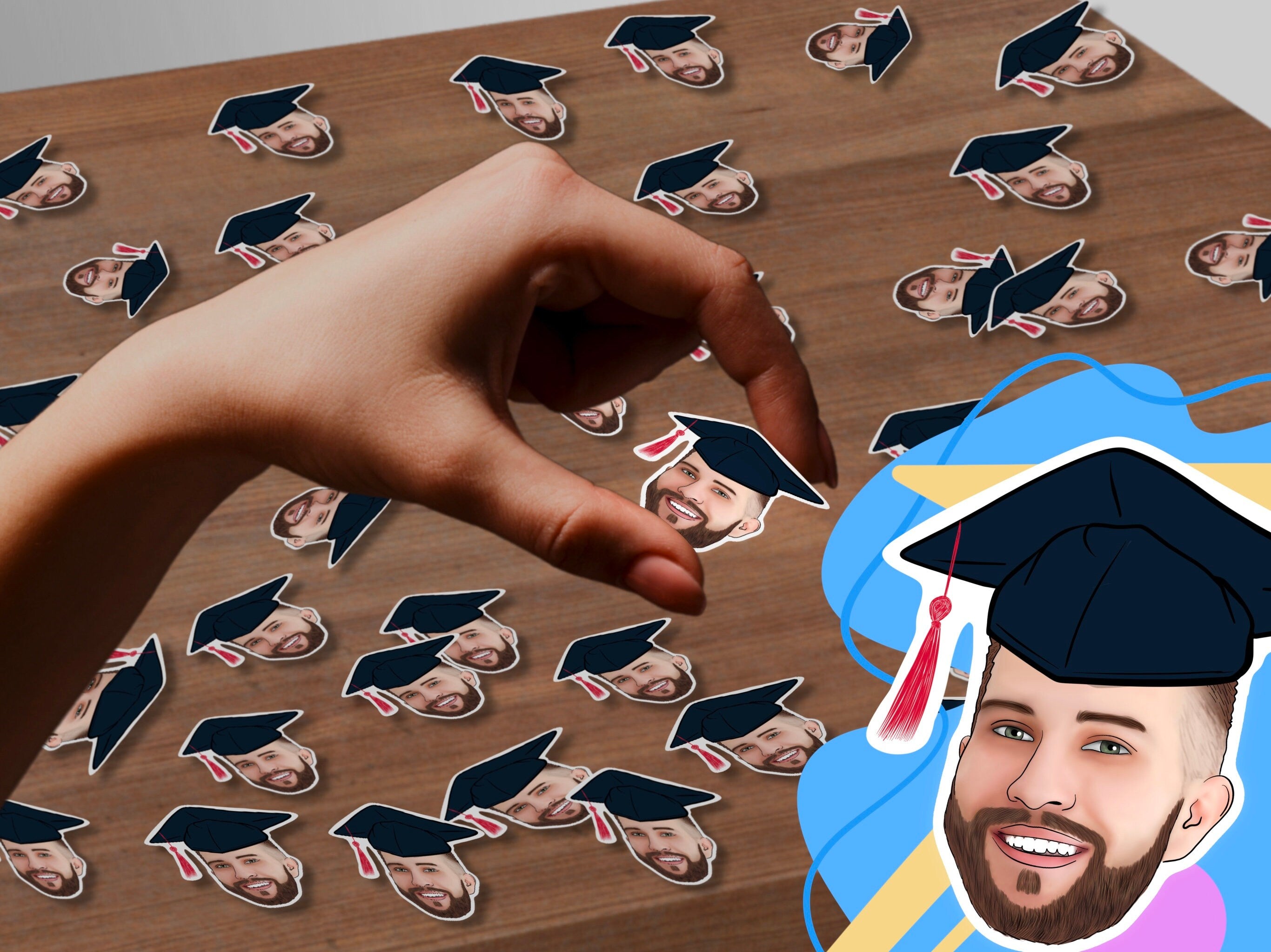 ILLUSTRATED CONFETTI HEADS | graduation cupcake toppers, drawing from photo, personalised, photo drawing, portrait
