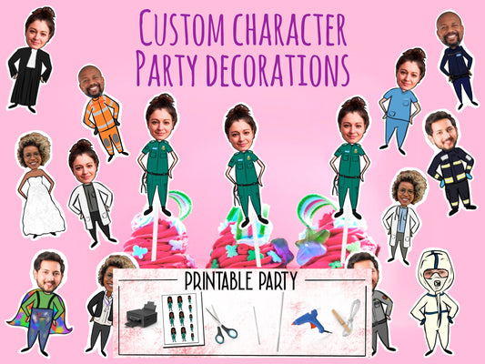 Printable custom cake topper, Paramedic gift, drawing from photo, happy birthday Banner, cupcake topper, personalised gift, key worker