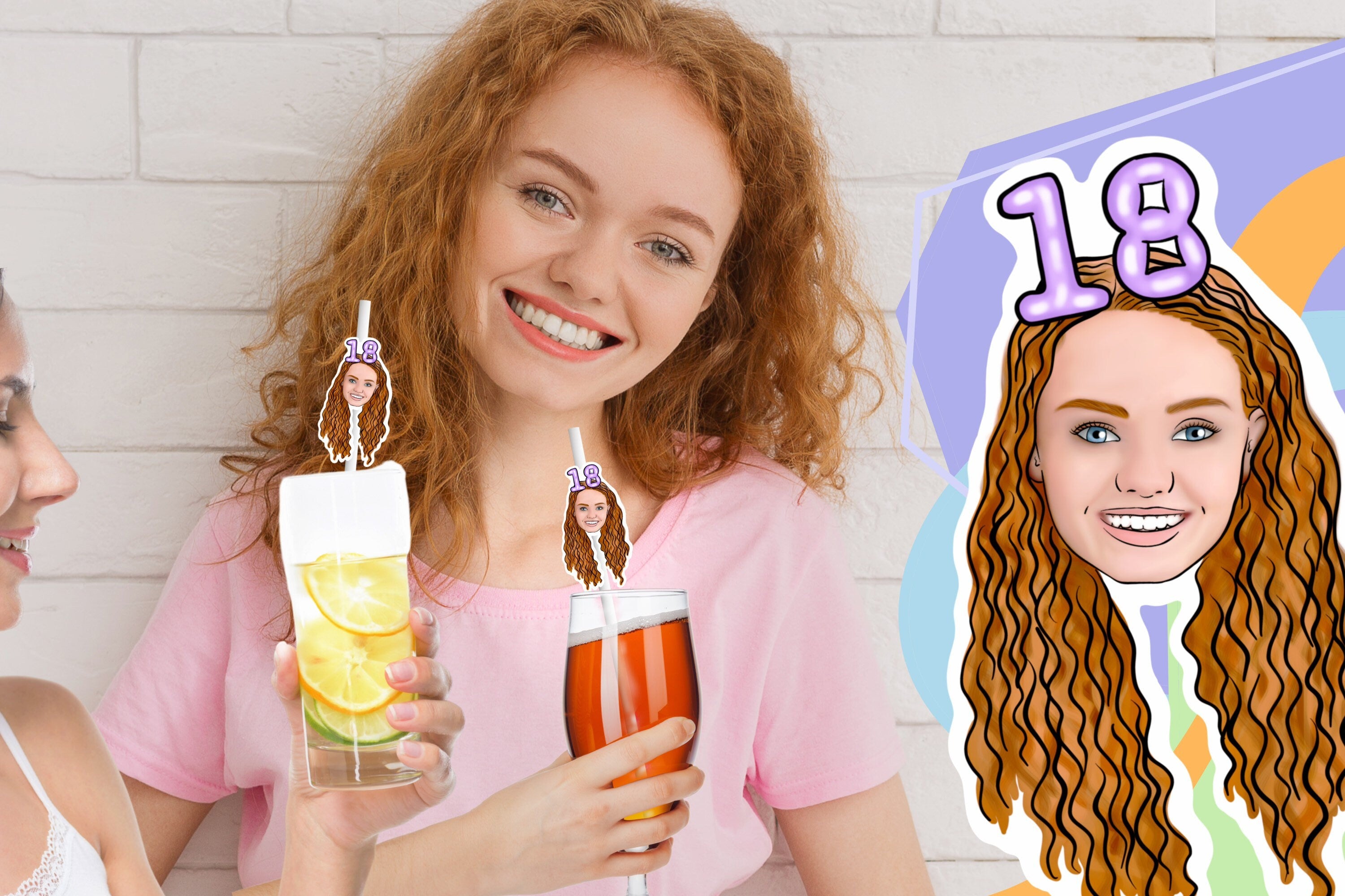 ILLUSTRATED PARTY STRAWS, drawing from photo, Custom, 18th Birthday gift, cupcake art, happy birthday Banner, 21st decorations, personalised