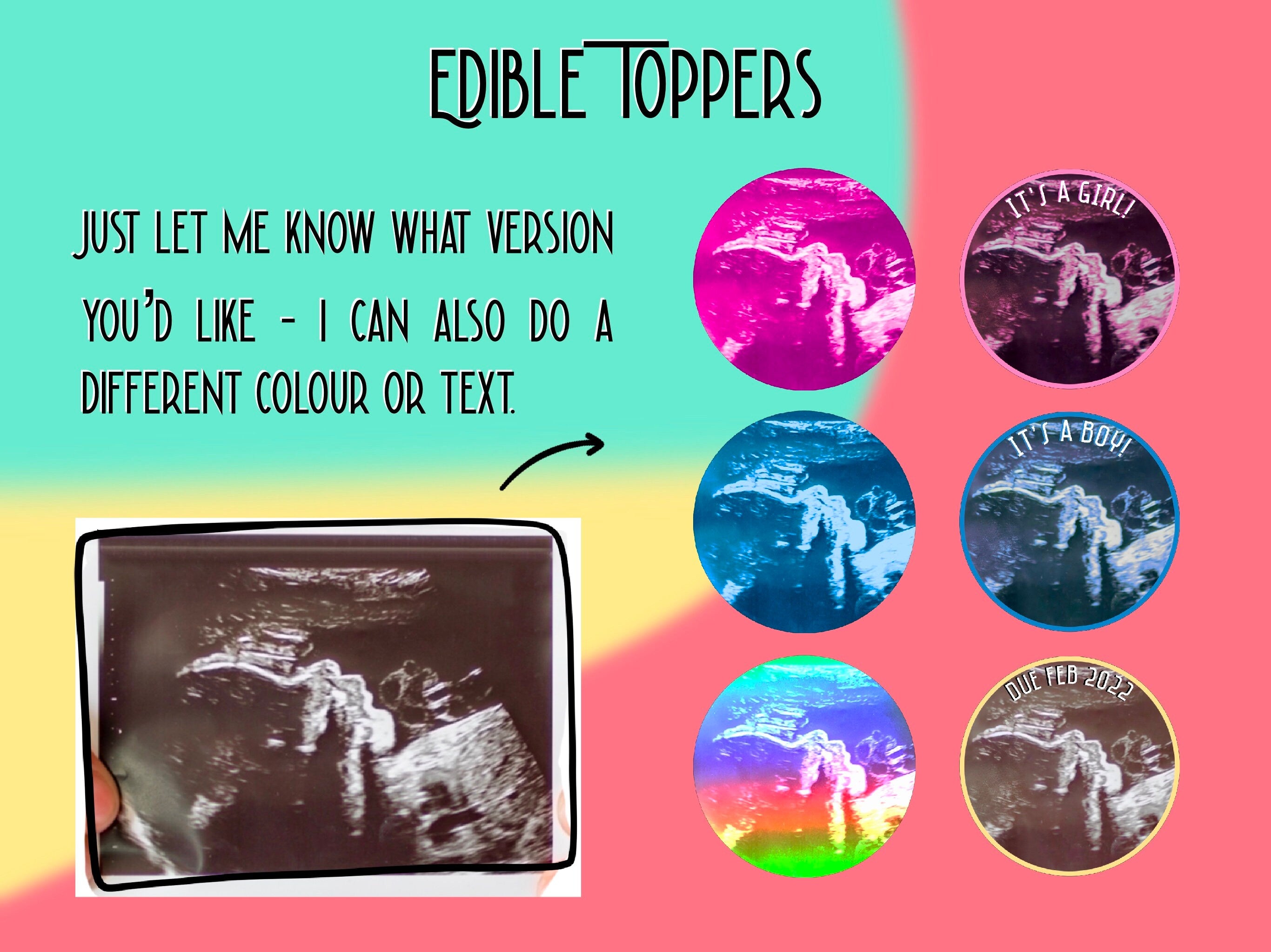 Edible baby photo Cocktail Toppers | Personalised | baby shower Party Decor, wafer sheet, reveal