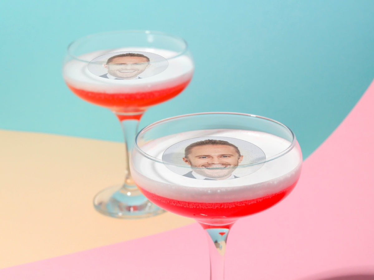 Personalised Edible Photo Cocktail Toppers: Custom Wafer Sheet Party Decorations for Drinks