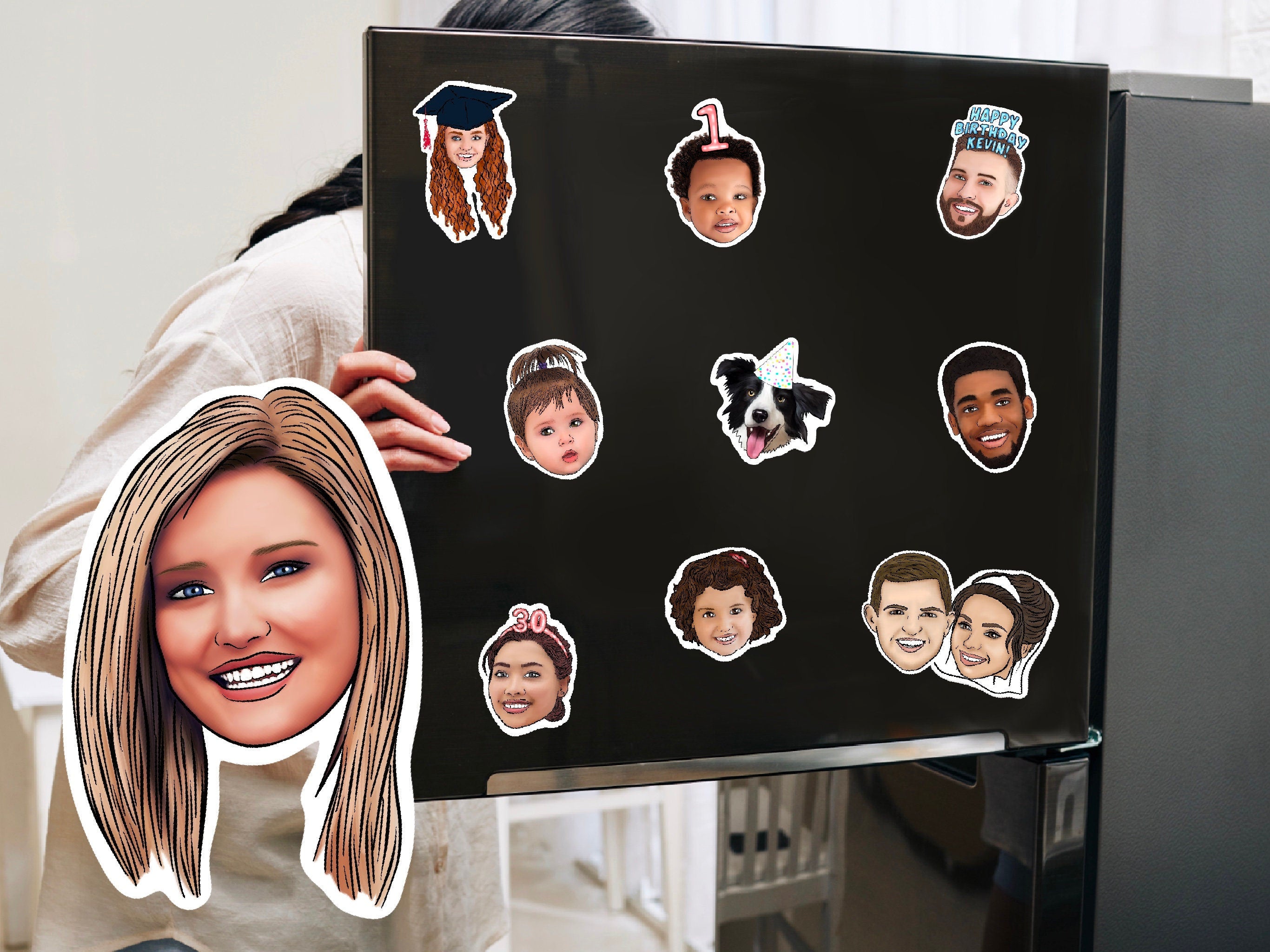 Custom fridge magnets, Drawing from photo, best friend gift, christmas gift, personalised gift, portrait, family portrait drawing, cartoon