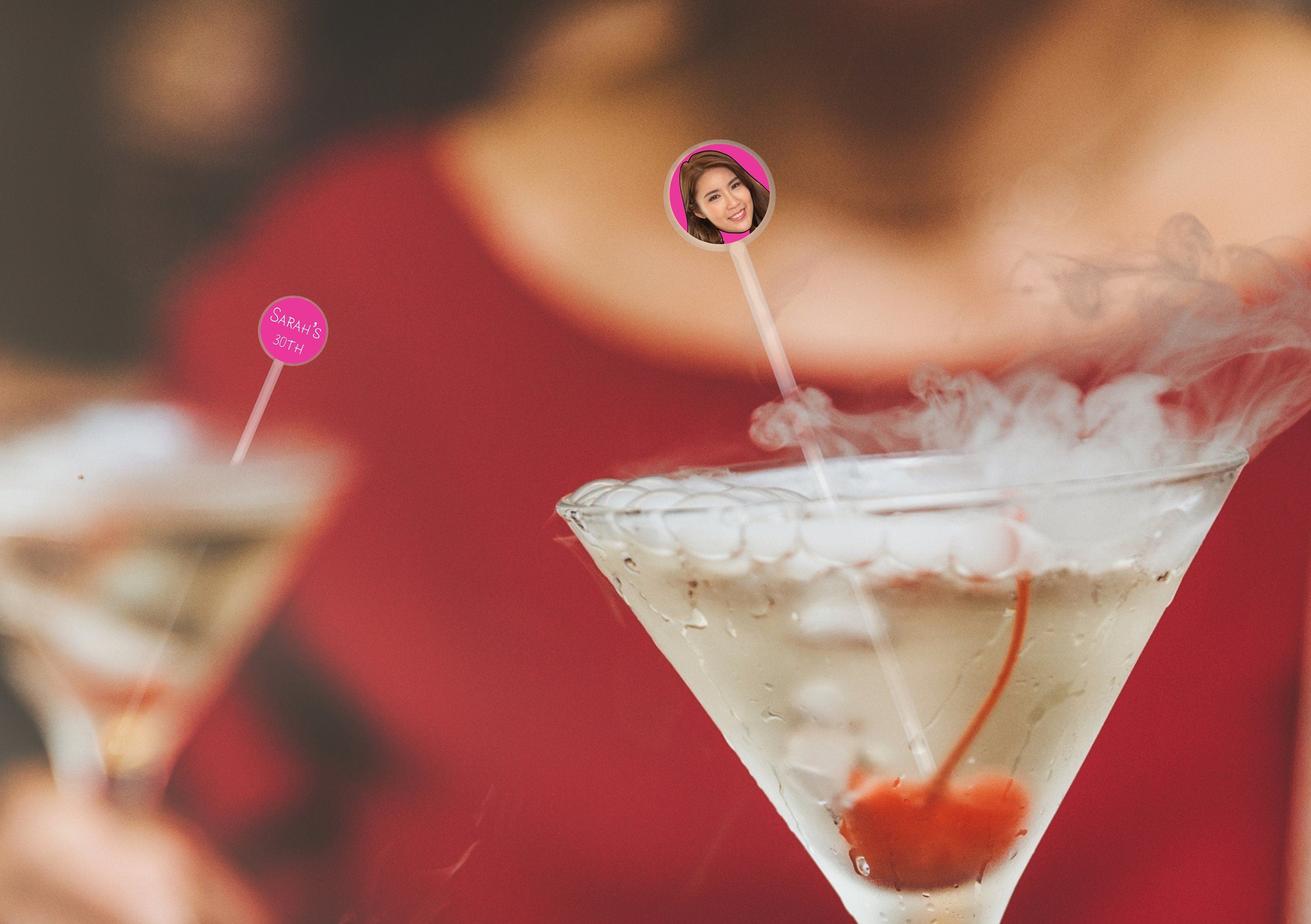 LOGO COCKTAIL STIRRER | face photo on stirrer | Multiple hats to choose from | personalised decorations | thirty, birthday, funny hat