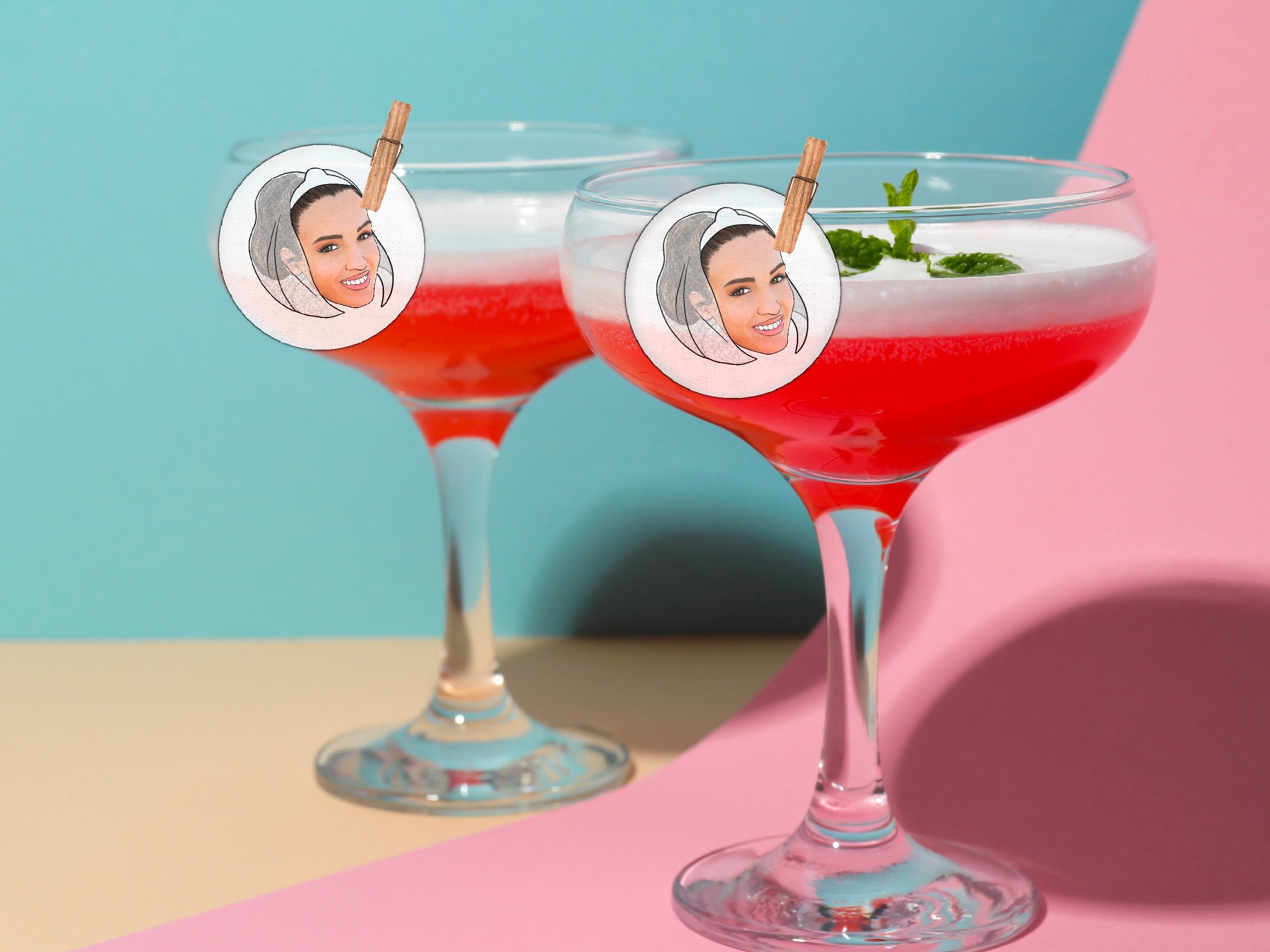 Edible illustrated Cocktail Toppers | drawing from photo | Personalised | Party Decor, wafer sheet