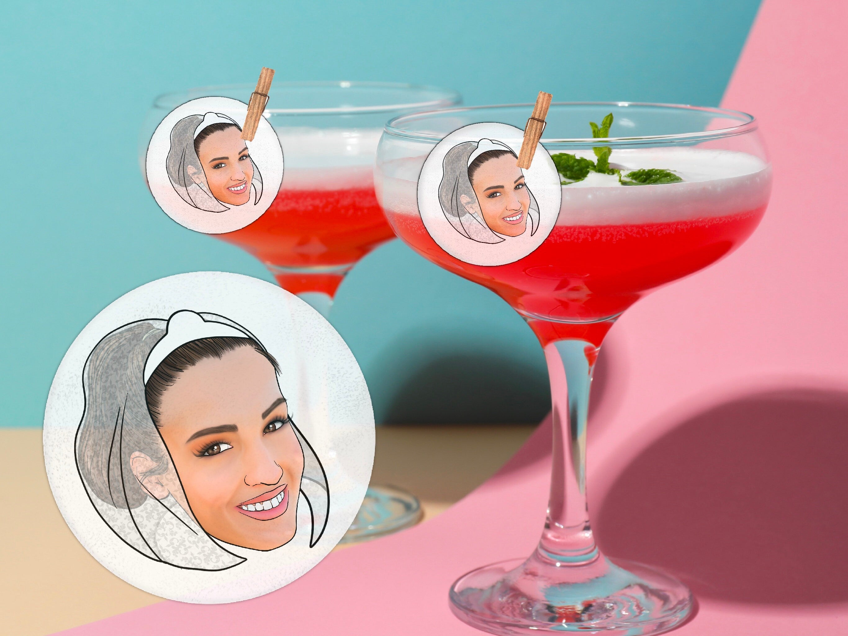 Edible illustrated Cocktail Toppers | drawing from photo | Personalised | Party Decor, wafer sheet