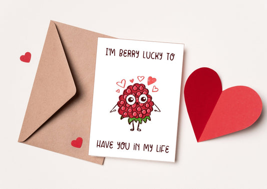 Berry Lucky Valentine's Card for Spouse - Printable or physical Anniversary Gift with Fruit Pun