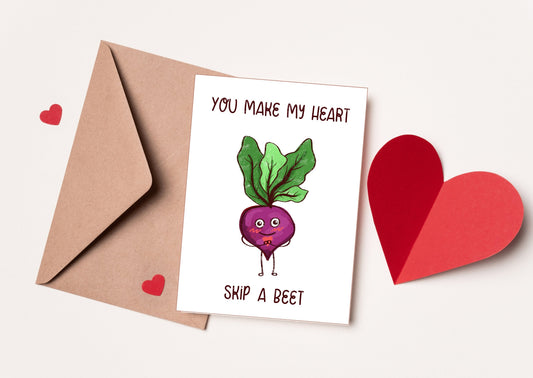 valentines day card husband, wife, You make my heart skip a beet, Card and Prints, Anniversary,