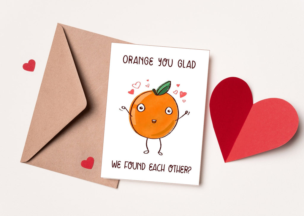 valentines day card husband, wife, Orange you glad we found each other, Card and Prints, Anniversary,