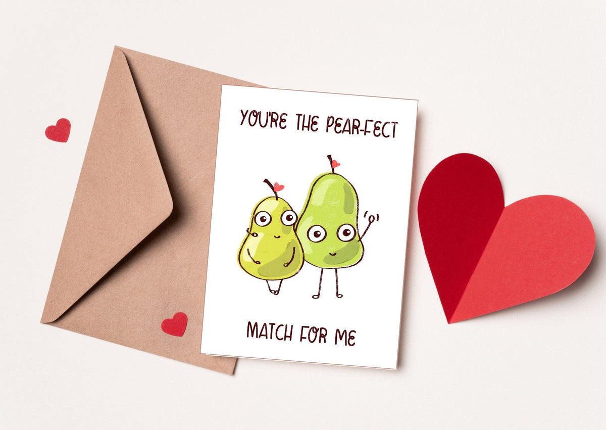 Romantic 'Pear-fest Match' Valentine's Day Card & Prints for Spouse, Partner - Anniversary Gift