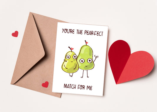 Romantic 'Pear-fest Match' Valentine's Day Card & Prints for Spouse, Partner - Anniversary Gift