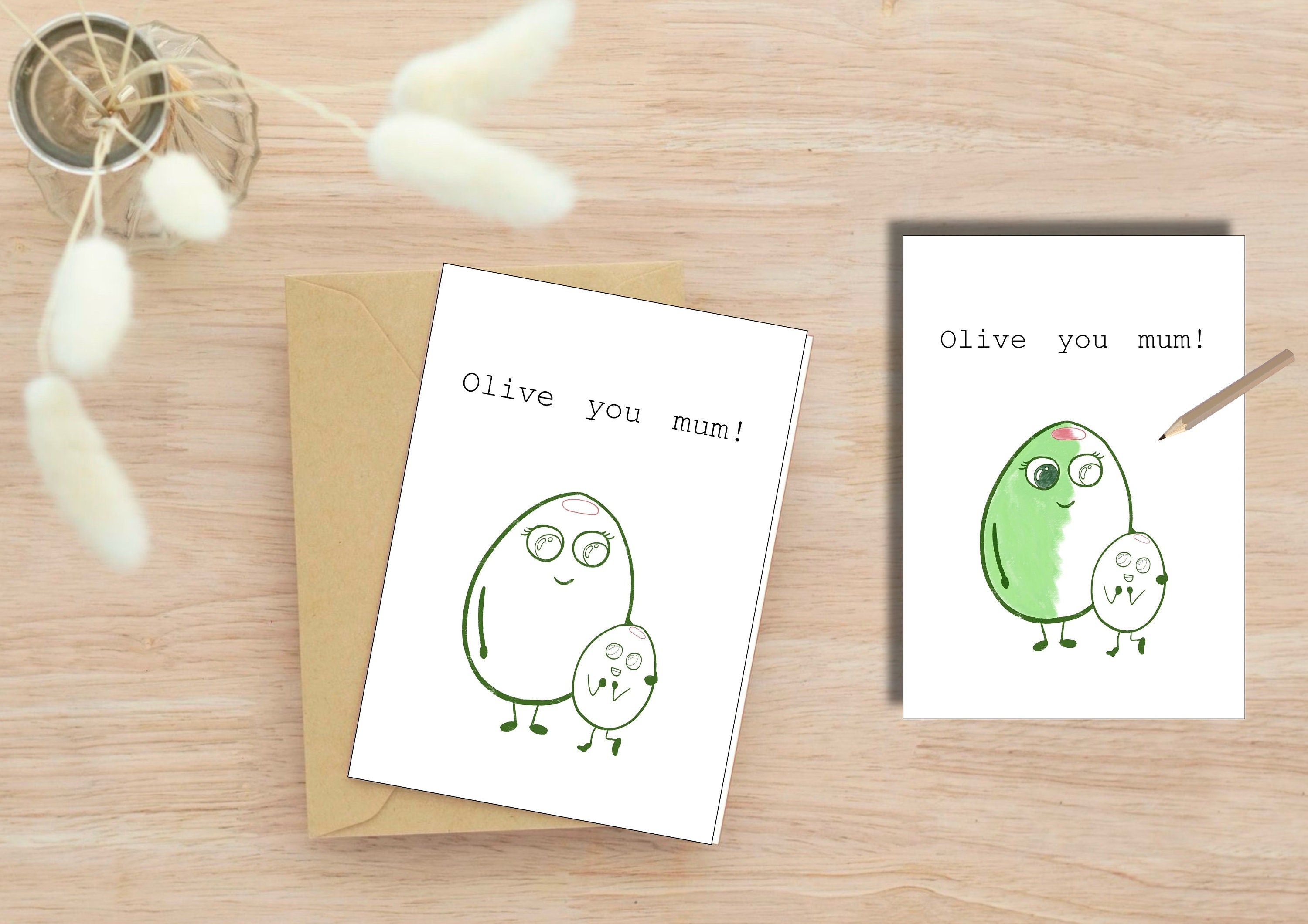 Colour me in | Olive you mum! | Card and Print | Love | Mothers Day