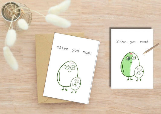 Colour me in | Olive you mum! | Card and Print | Love | Mothers Day