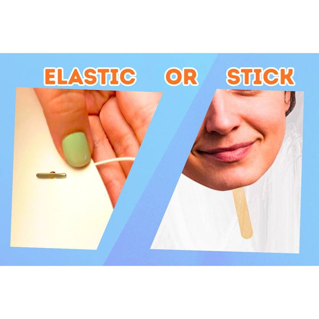 showing the back of the head mask. either elastic string or a wooden stick.