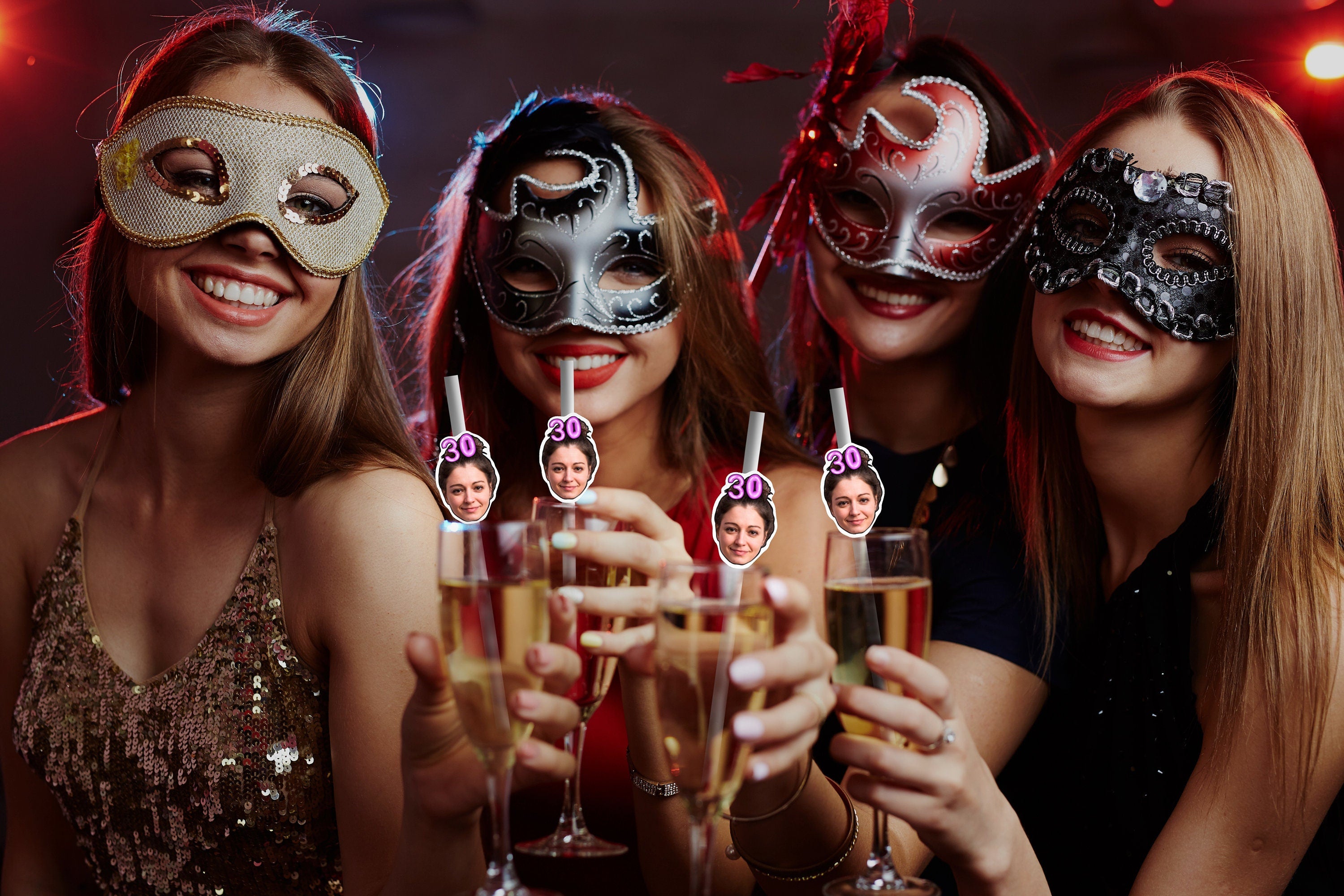 Customised bachelorette party straws featuring playful phrases and symbols, adding a touch of fun and celebration to the event.