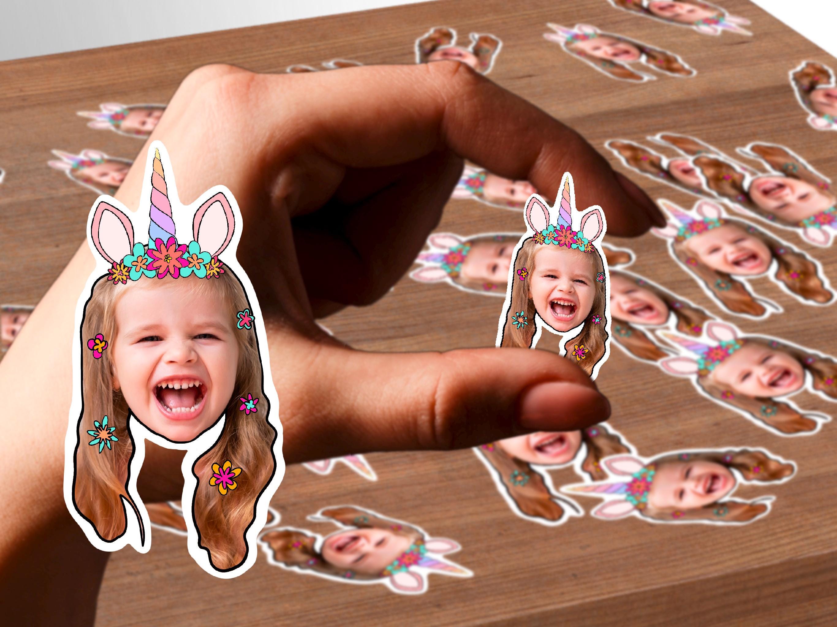 A cheerful confetti piece depicting a child&#39;s head wearing a whimsical unicorn hat, adding a touch of magic to any celebration.