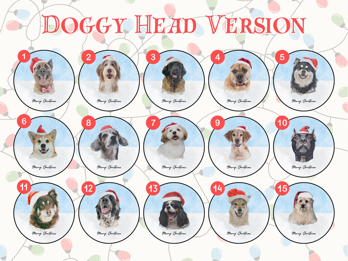 Dog Holiday Stickers, Decorations & Gift Tags for Pet Lovers' Christmas Parties, plus Personalised Dog Art with Santa hat