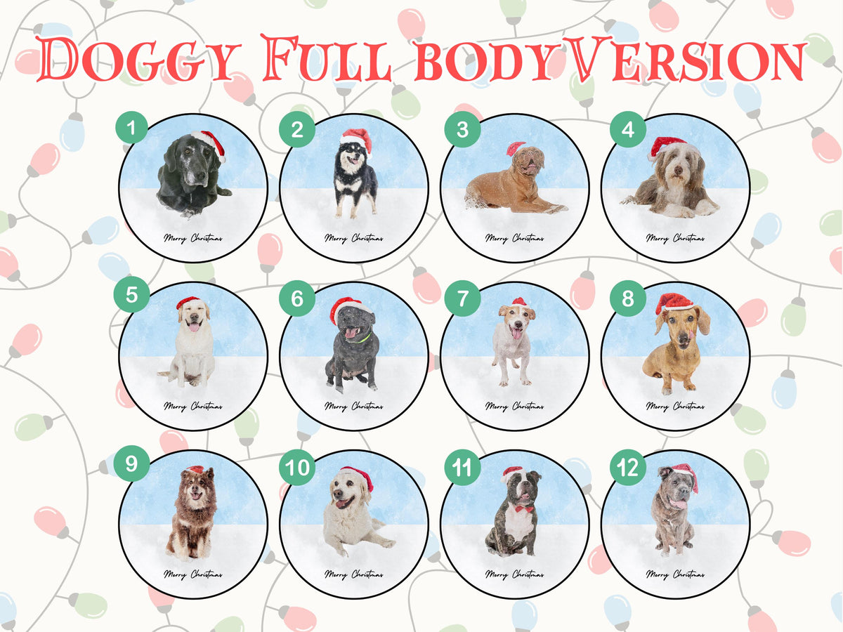 Dog Holiday Stickers, Decorations & Gift Tags for Pet Lovers' Christmas Parties, plus Personalised Dog Art with Santa hat