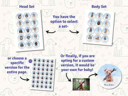 Dog Holiday Stickers, Decorations & Gift Tags for Pet Lovers' Christmas Parties, plus Personalised Dog Art with Santa hat